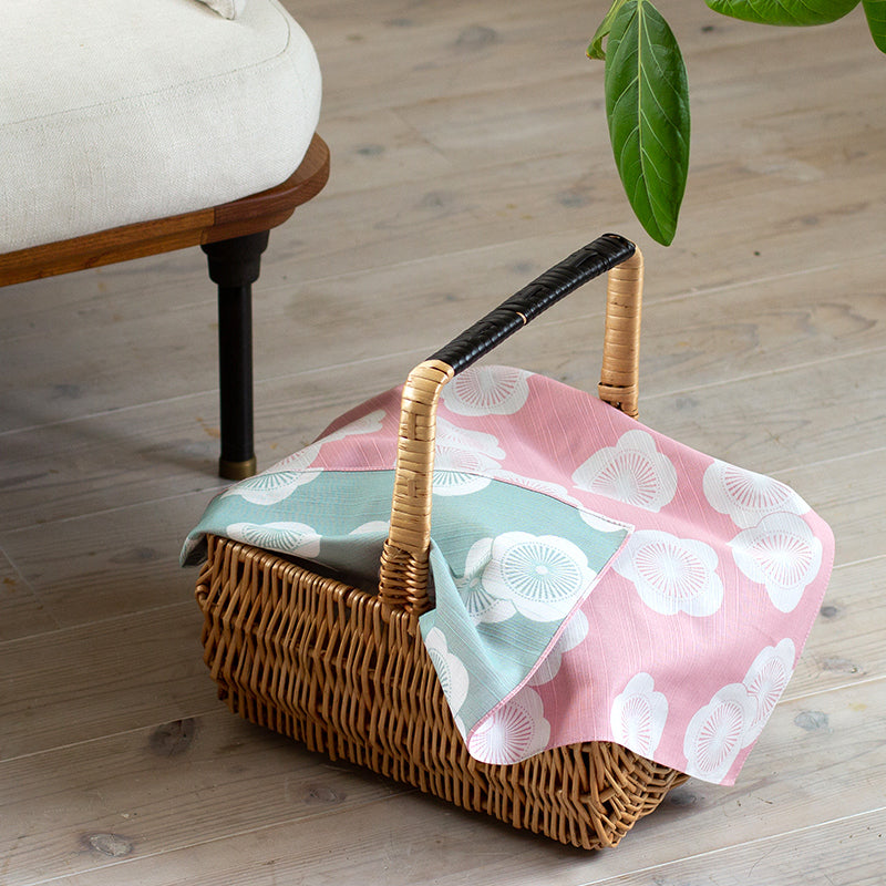Cotton Furoshiki (48 cm) - Reversible Japanese Apricot Pink/Mint