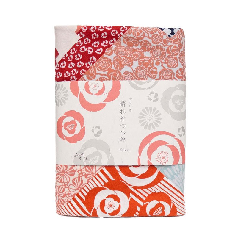 Cotton Furoshiki (150 cm) - Haregi-Tsutsumi Hana-Zukushi Red