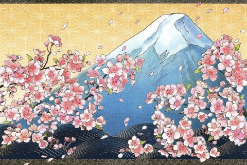 Asanoha Mt Fuji with Cherry Blossoms Card