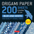 200 Sheets Blue & White Patterns Origami Paper