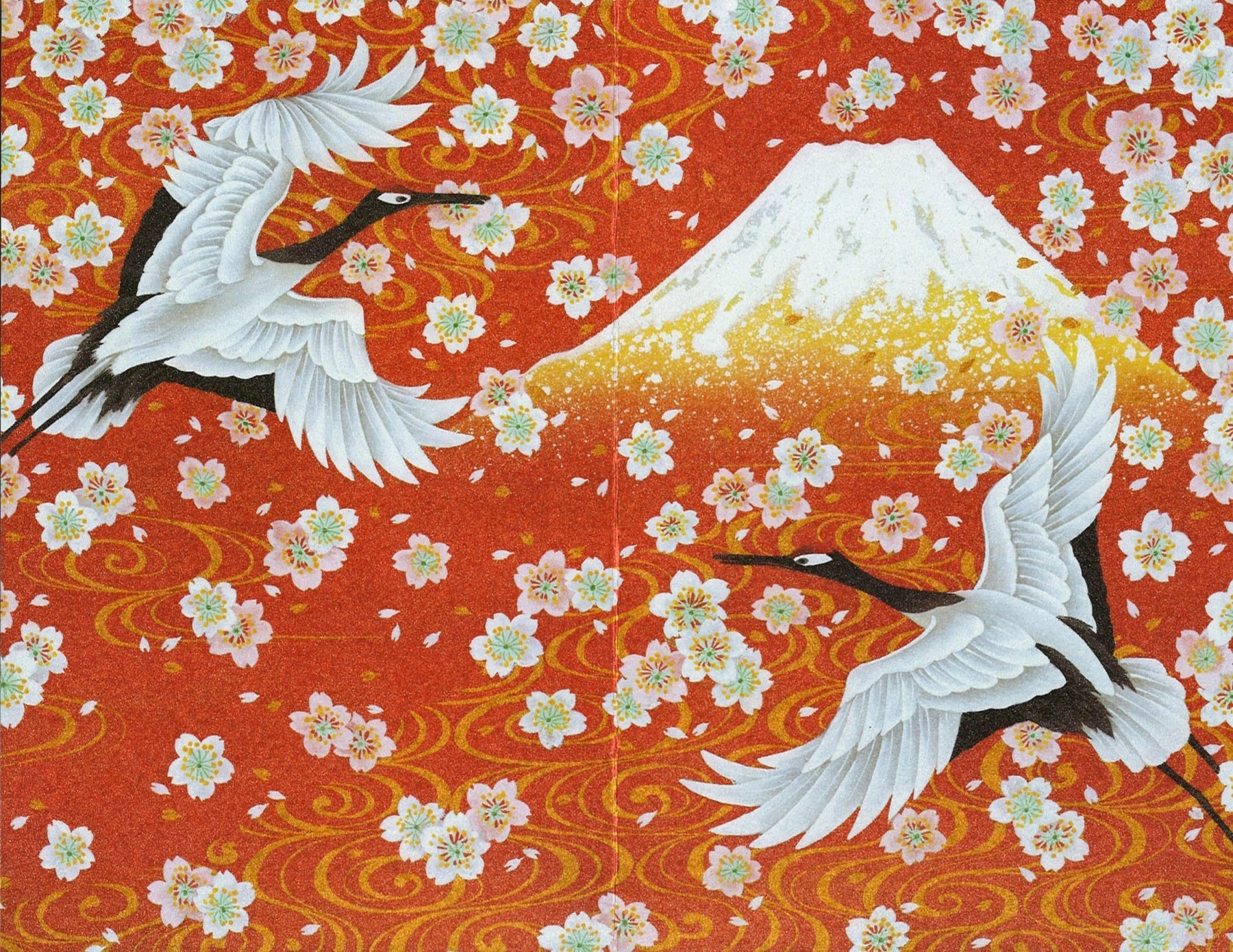 Crane and Mount Fuji (Red Base)