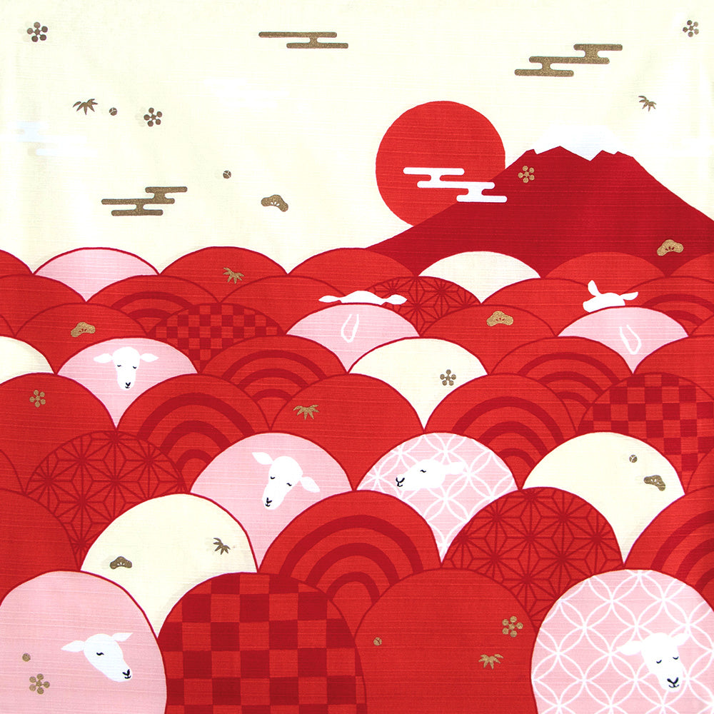 Cotton Furoshiki (50 cm) - Shiki no Irodori | Sheep, Akafuji and Seigaiha