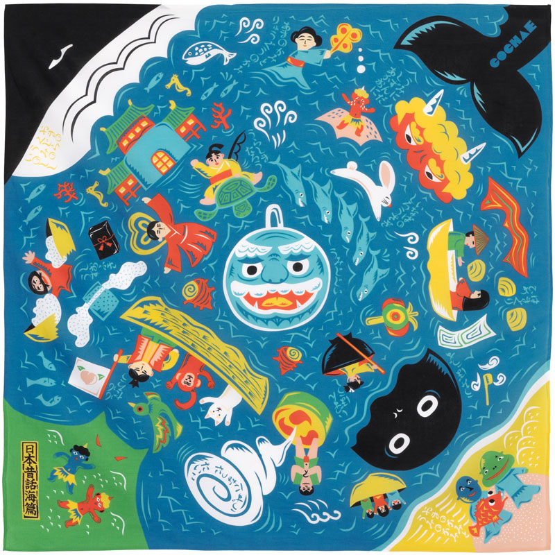 Cotton Furoshiki (70 cm) - Cochae Musubi | Japanese Folktales The Sea Blue