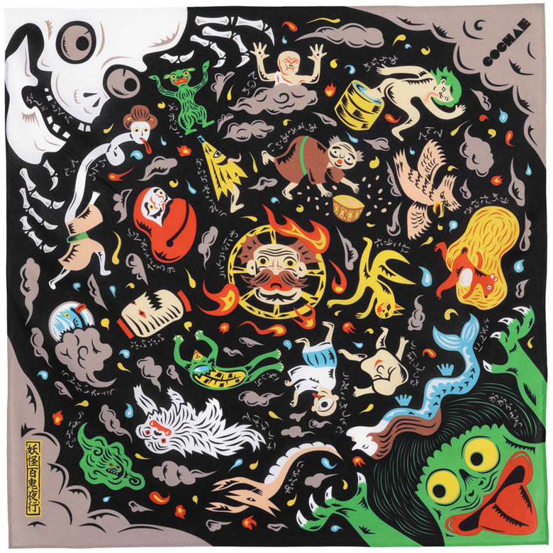 Cotton Furoshiki (70 cm) - Cochae Musubi | Yokai: The Monsters' Night Parade - Black