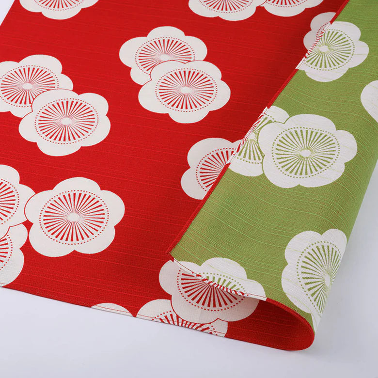 Cotton Furoshiki (70 cm) - Reversible Japanese Apricot Red/Green