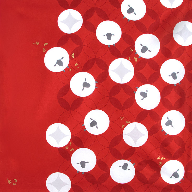 Cotton Furoshiki (70 cm) - Hare Tsutsumi Sheep Red