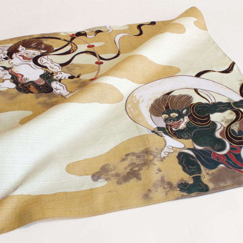 Cotton Furoshiki (48 cm) - Fujin Raijin | Auspicious Cloud Beige