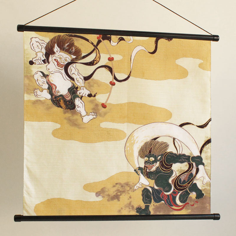 Cotton Furoshiki (48 cm) - Fujin Raijin | Auspicious Cloud Beige
