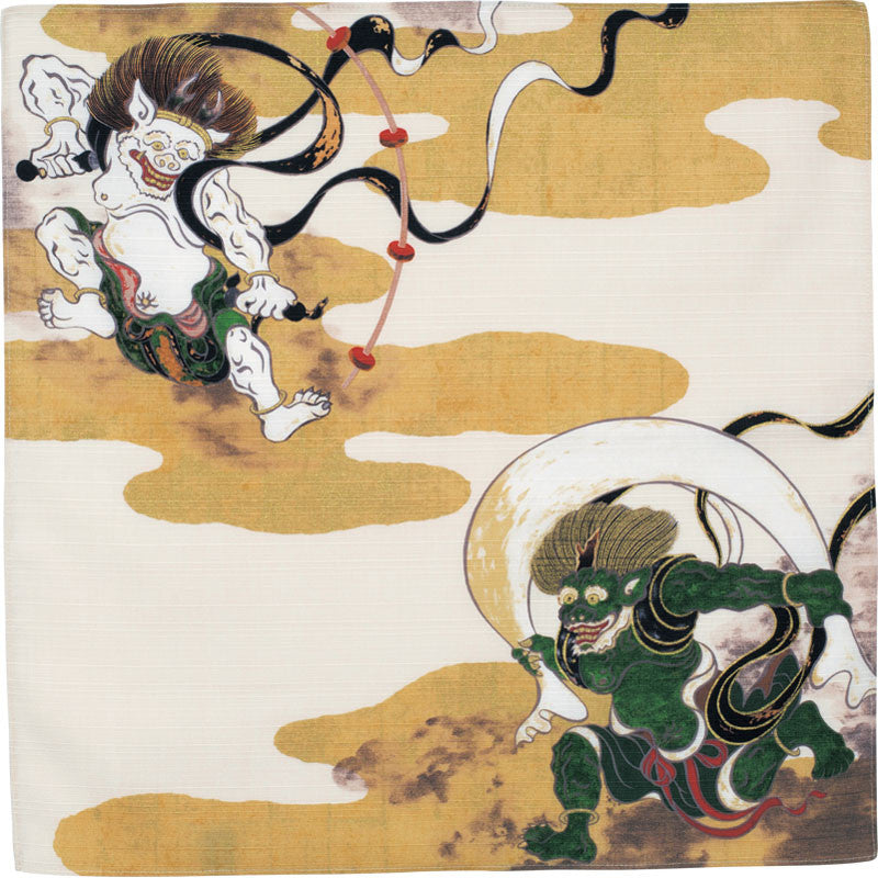Cotton Furoshiki (48 cm) - Fujin Raijin | Auspicious Cloud Beige