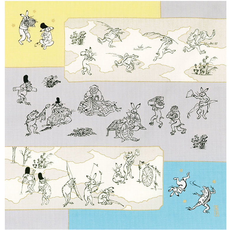 Organic Cotton Furoshiki (50 cm) - Choju-Jinbutsu-Giga | Blue Yellow