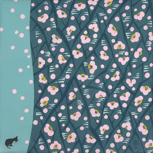 Cotton Furoshiki (48 cm) - Yumeji Takehisa | Japanese Apricot & Cat