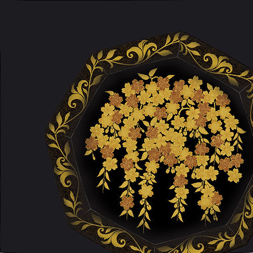 Cotton Furoshiki (58 cm) - Setsugekka Octagonal Tray with Cherry Blossom Pattern | Black