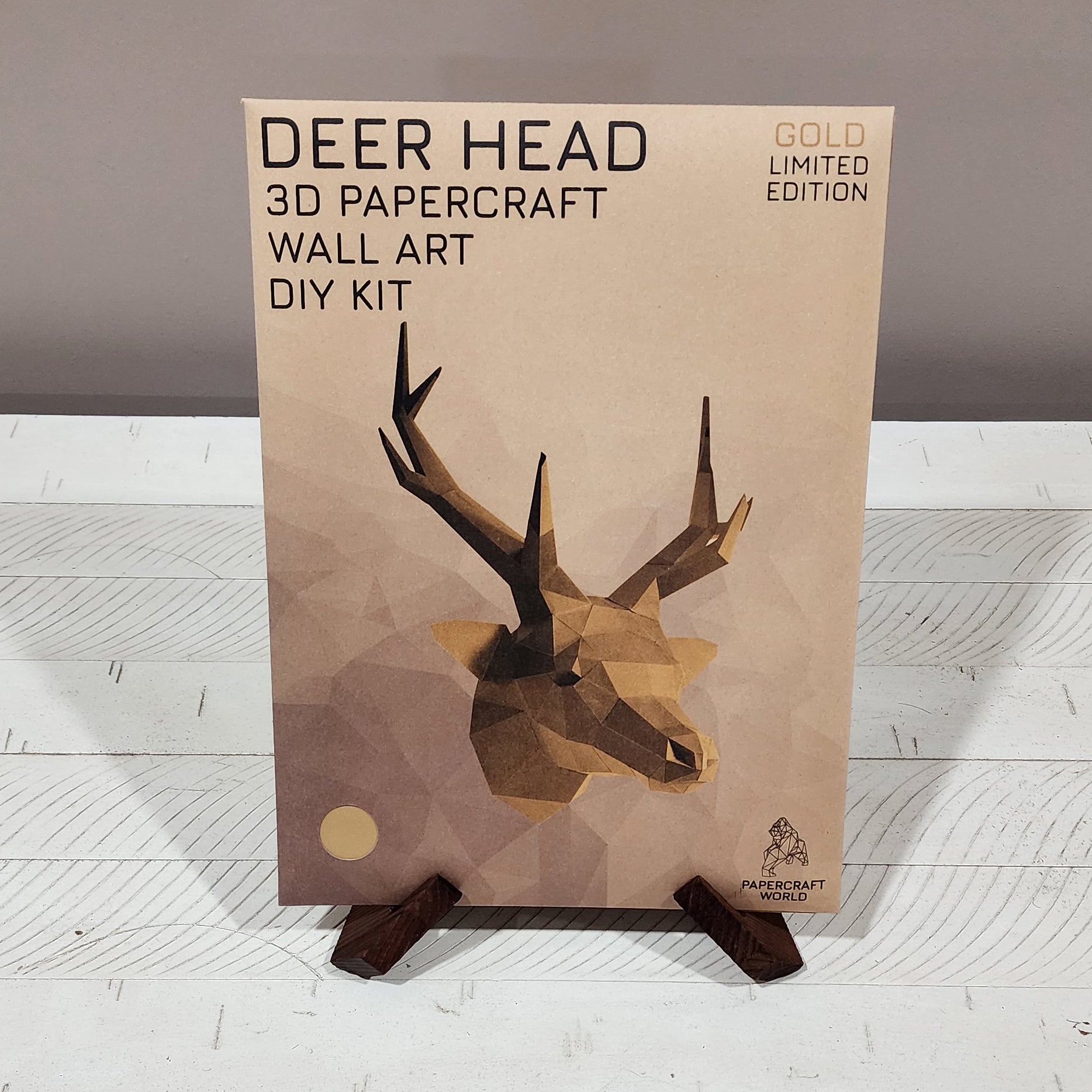 3D Papercraft Wall Art Kit - Gold Deer Head