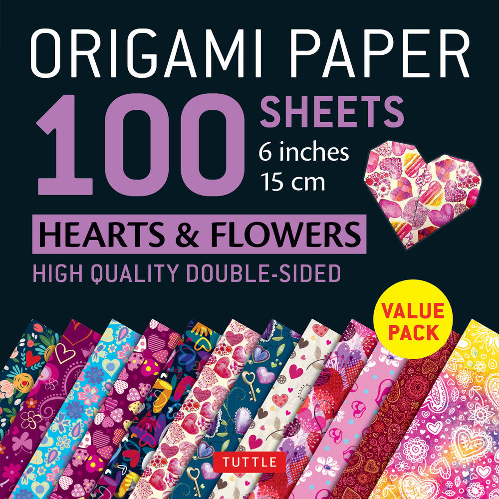 100 Sheets Hearts and Flowers Origami Paper