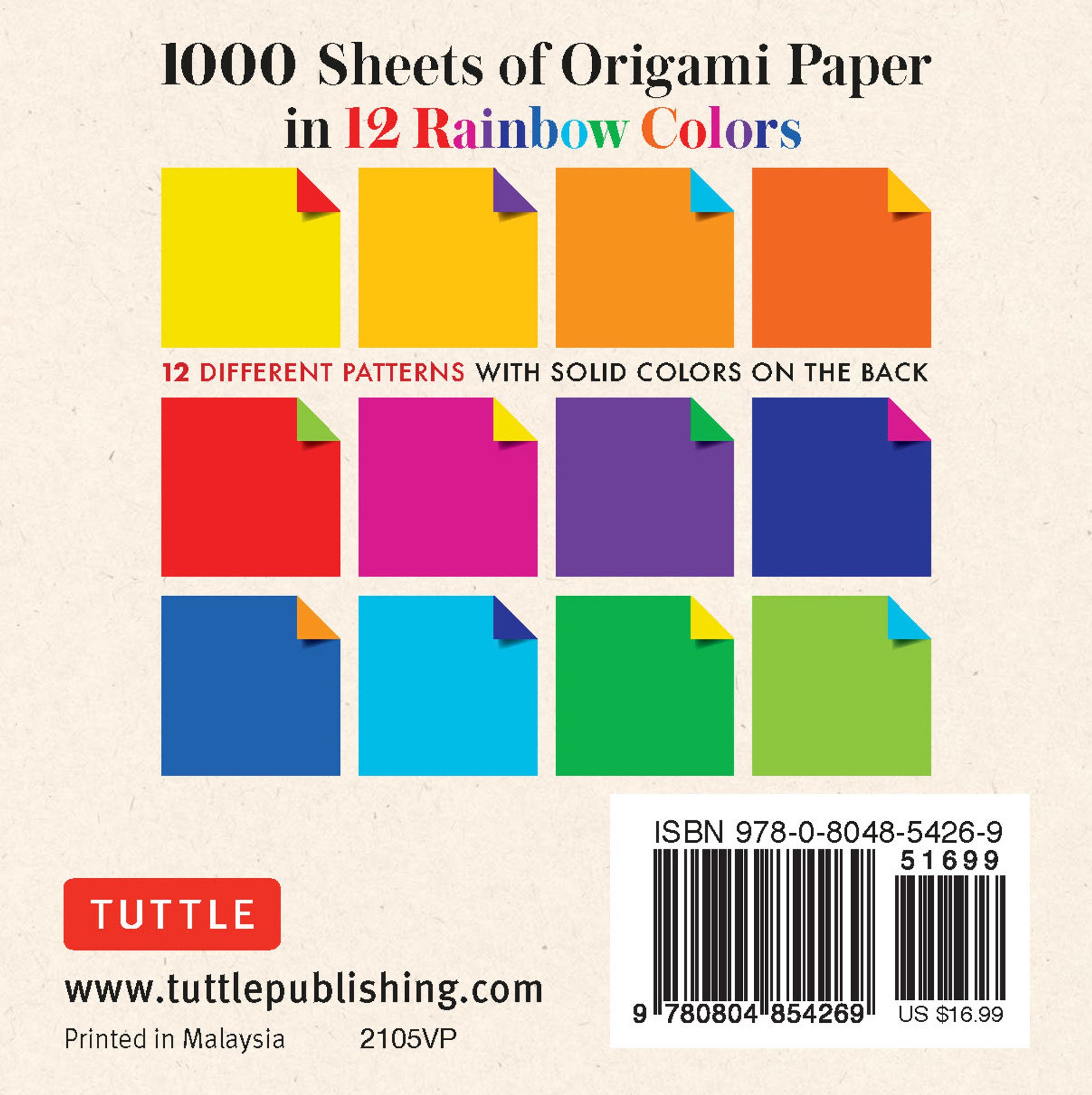 1000 sheets 4” Origami Paper Rainbow Colors