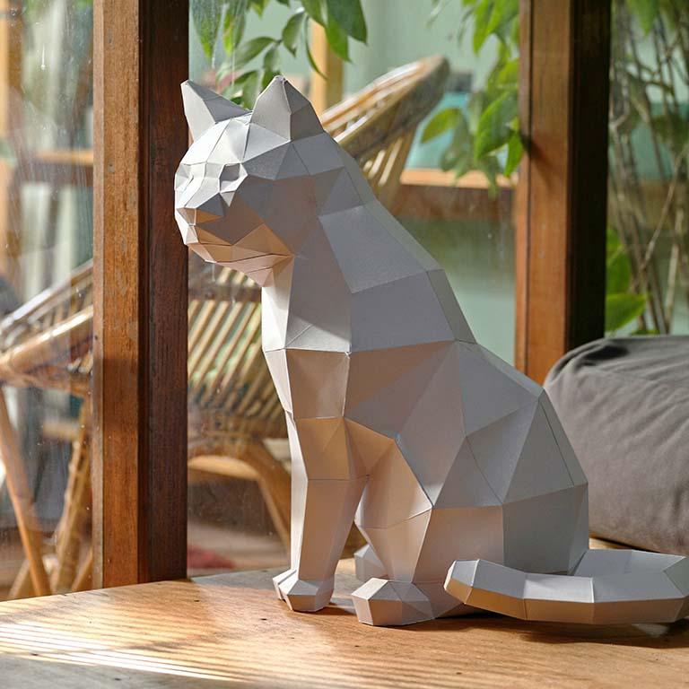 3D Papercraft Standing Art Kit - White Cat