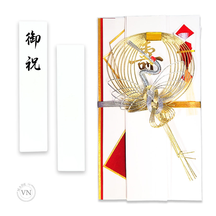 White with Mizuhiki Crane Celebration Money Envelope