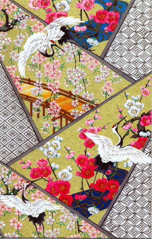 Geometric Cranes with Plum and Cherry Blossoms Card