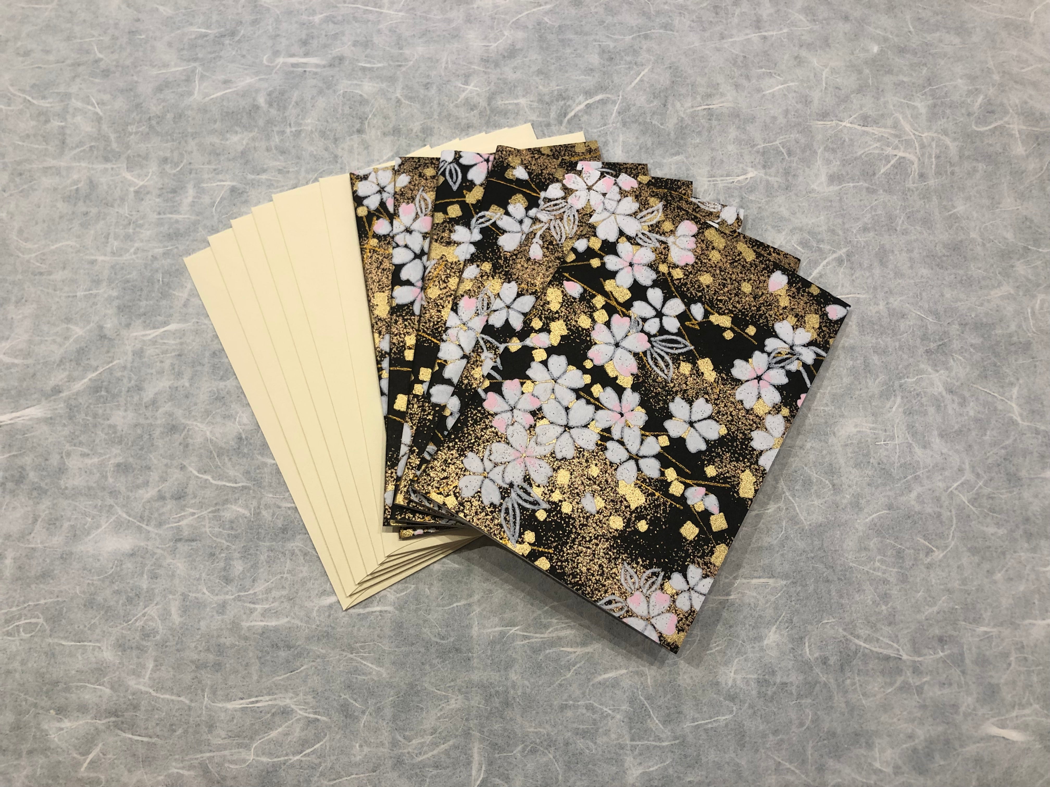 Handmade Boxed Yuzen Cards - Cherry Blossom Sunago