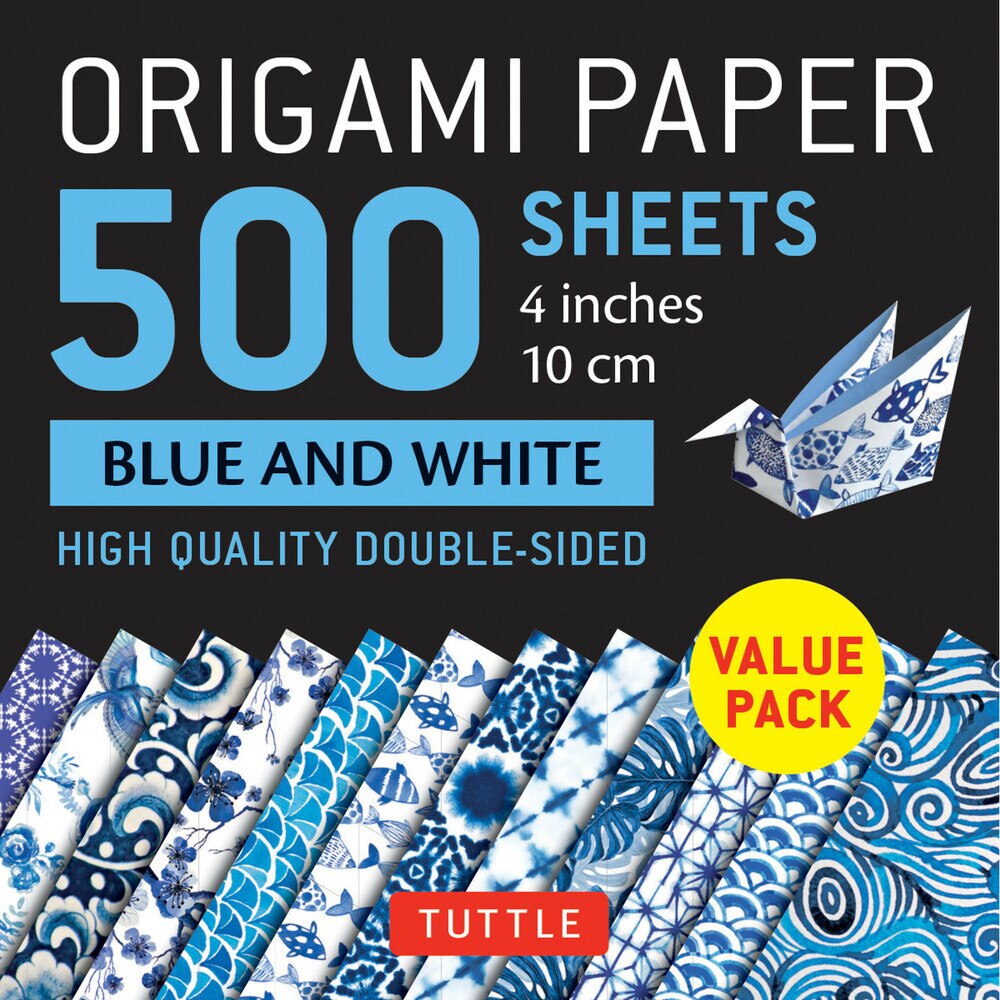 500 Sheets 4” Blue and White Patterns Origami Paper