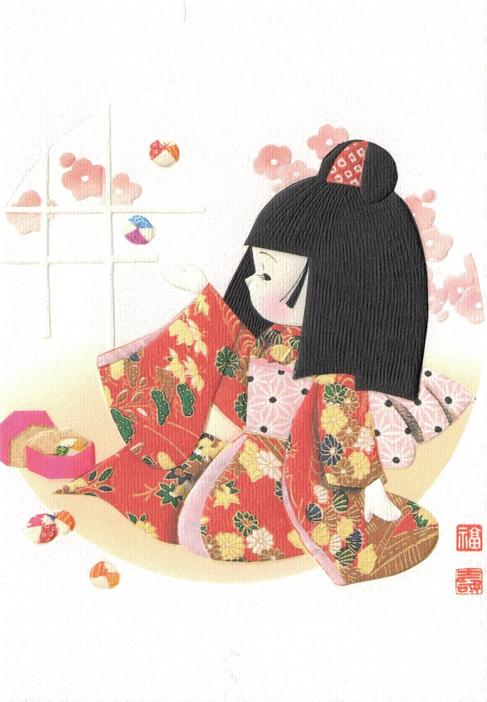Japanese Girl Red Kimono Card