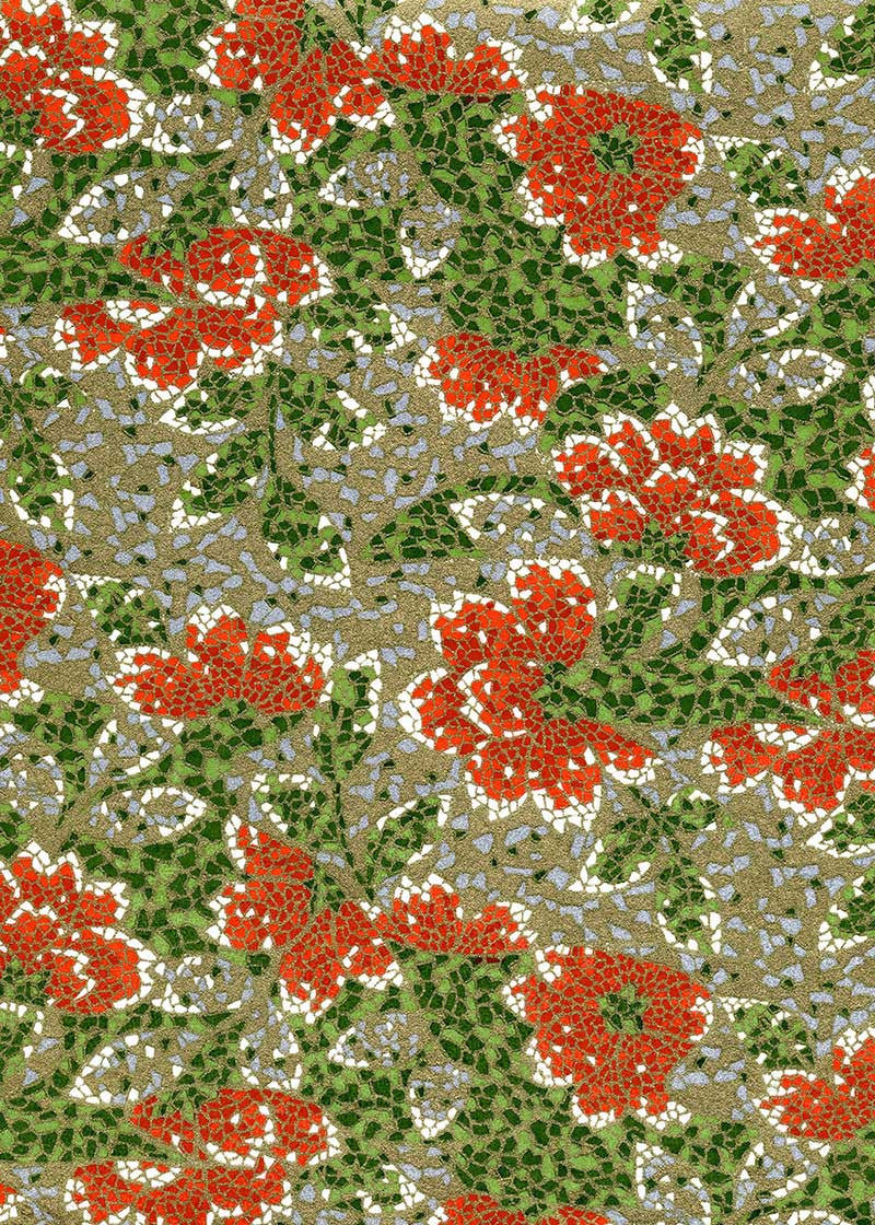 Gold Red Floral Mosaic Chiyogami