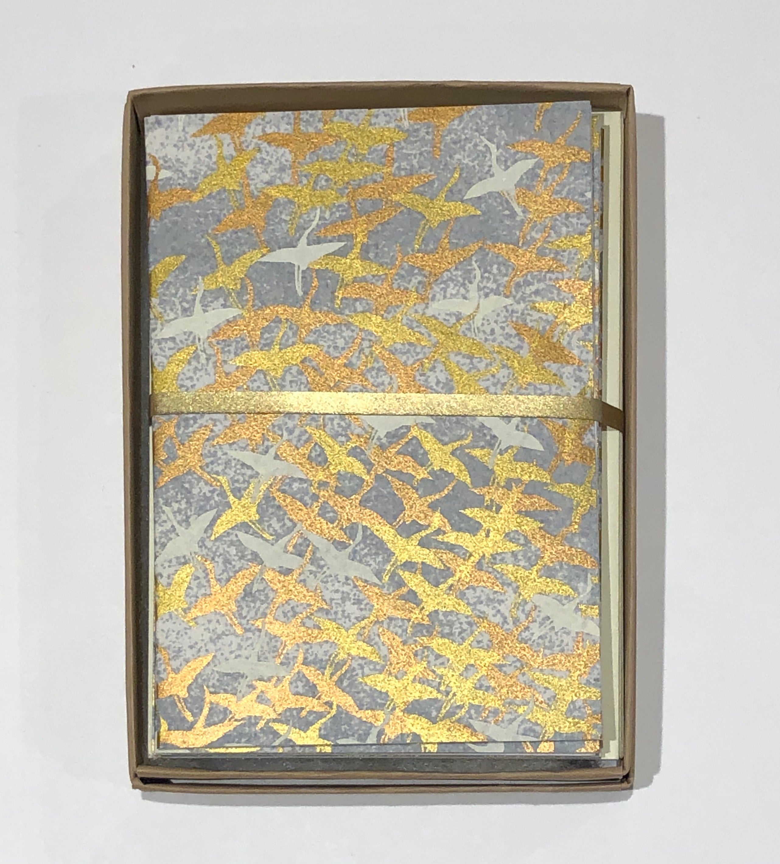 Handmade Boxed Yuzen Cards - Metallic Cranes