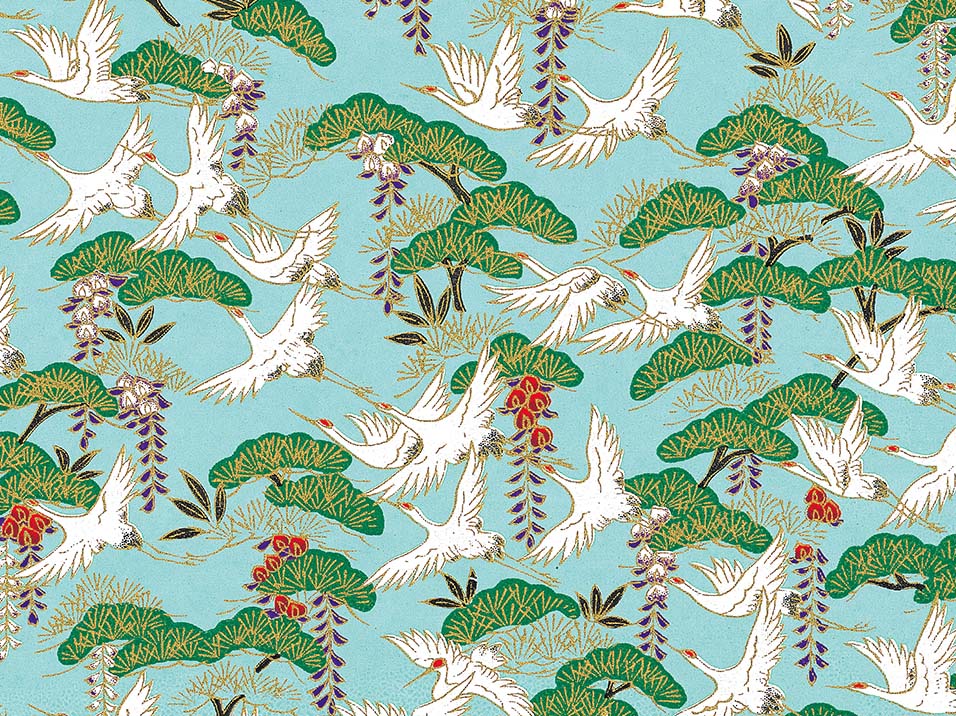 Light Blue Cranes and Pines Chiyogami