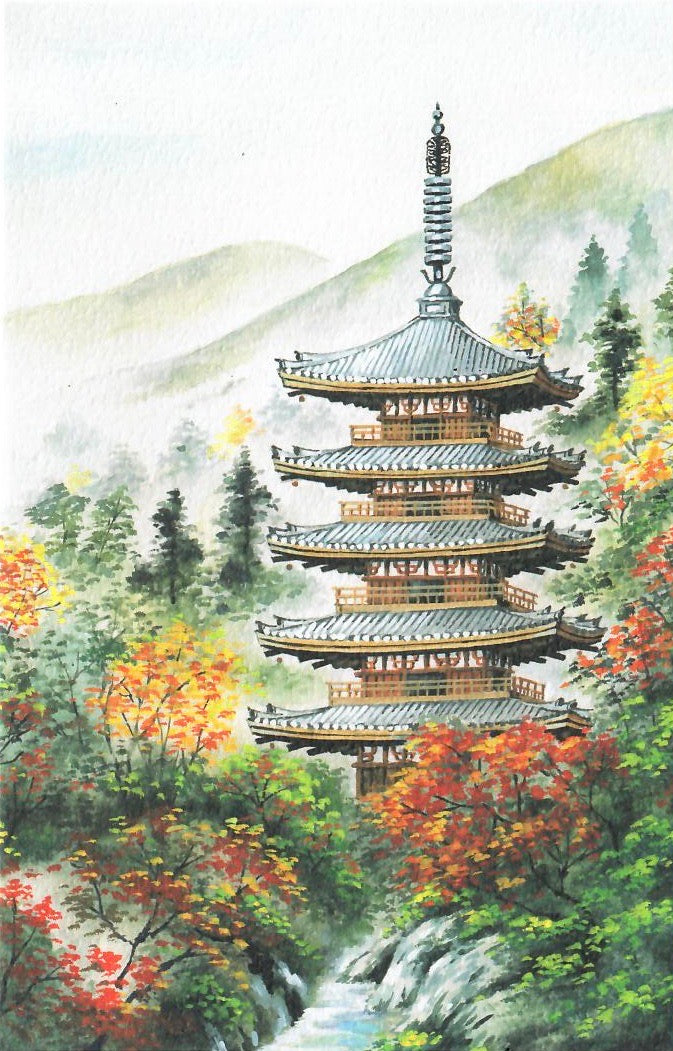 Autumn Pagoda in the Mountains Card